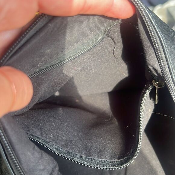 Black Leather Fringe Clutch / Crossbody Bag with Gold Chain - Zip Pocket Inside - Picture 4 of 5